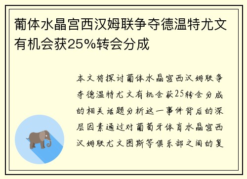 葡体水晶宫西汉姆联争夺德温特尤文有机会获25%转会分成